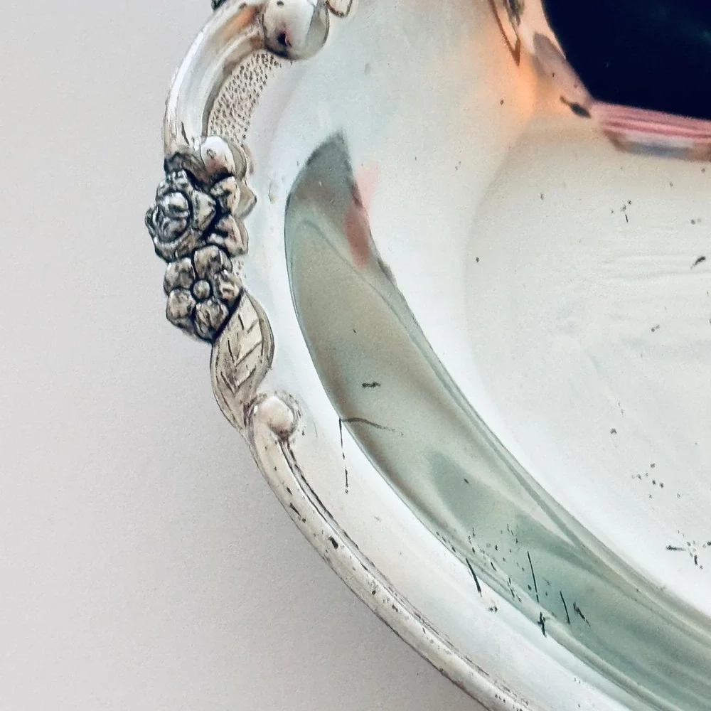 Vintage Heart Silver Plate Trinket Dish Floral Repousse Rose Japan Catchall 6